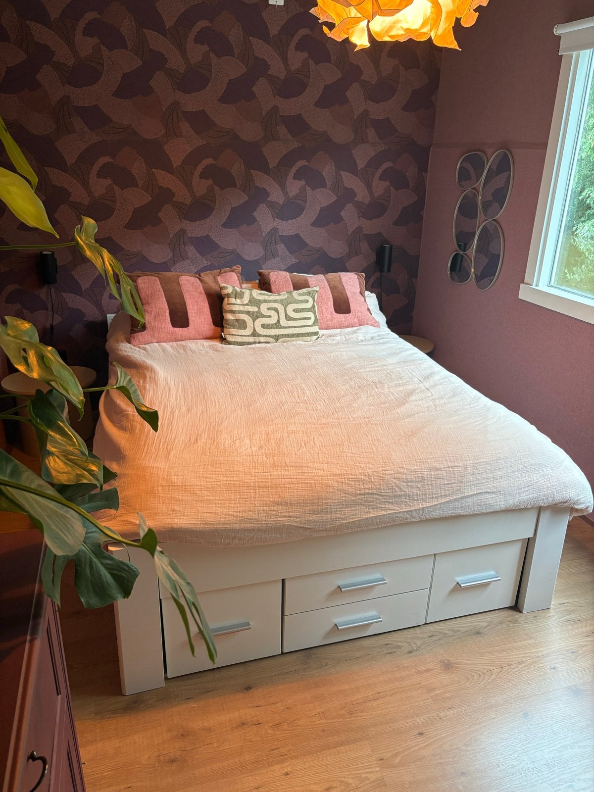 Mooi lade bed 140x200 cm, Gebruikt, Wit, Tweepersoons, 200 cm