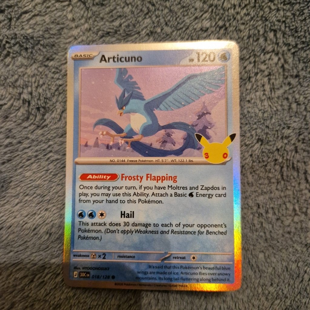 Articuno 018/128 Pokémon 30th Celebration holo, Ophalen of Verzenden, Zo goed als nieuw, Losse kaart, Foil