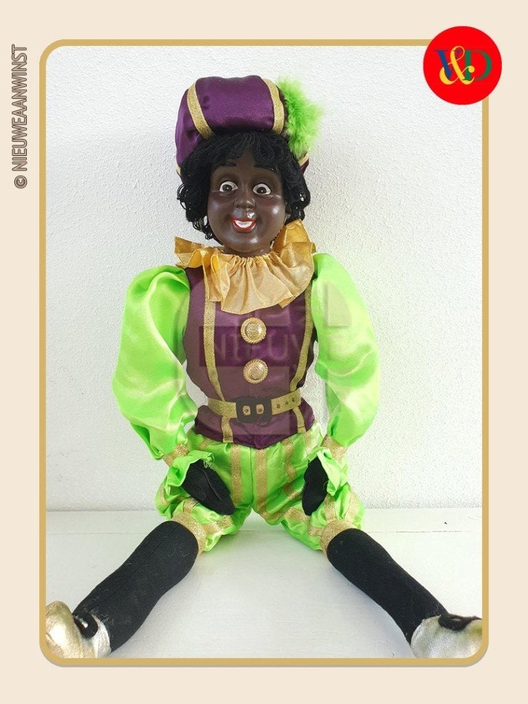 Nostalgische V&D etalage Piet pop - groen/paars - 60cm, Diversen, Verzenden, Zo goed als nieuw