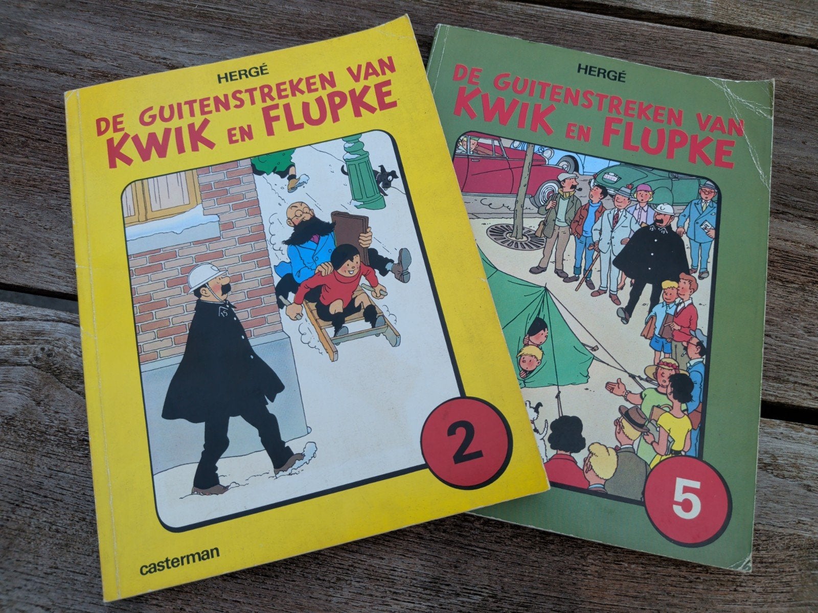 2 stripboeken van Kwik en Flupke door Hergé, Boeken, Meerdere stripboeken, Ophalen of Verzenden, Gelezen, Hergé