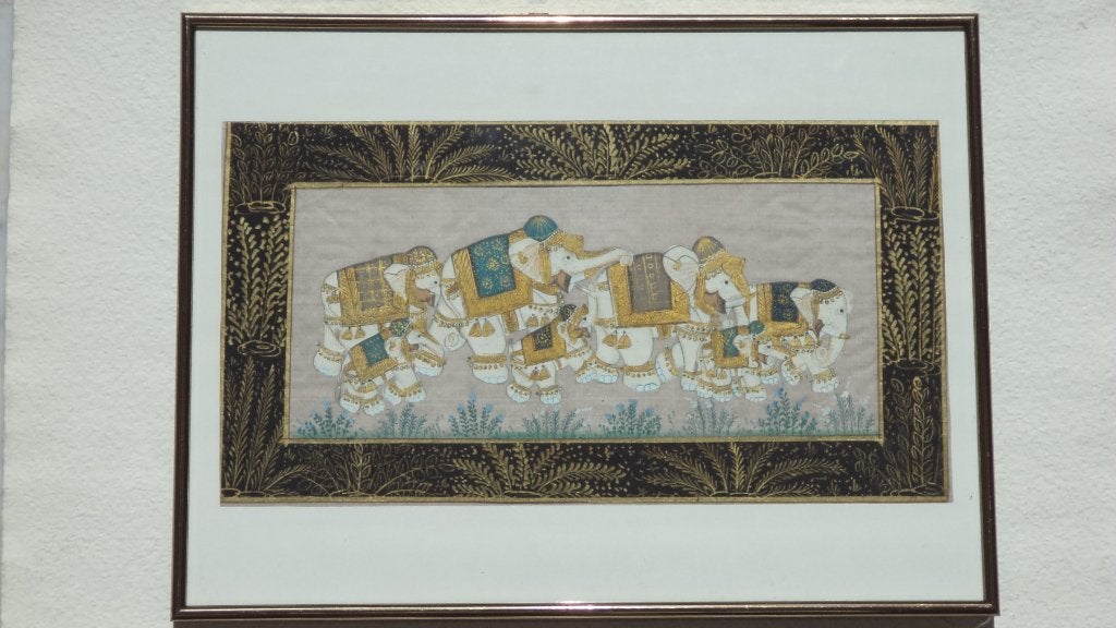 schilderij op zijde Indisch opgetuigde olifanten INDIA silk, Verzenden