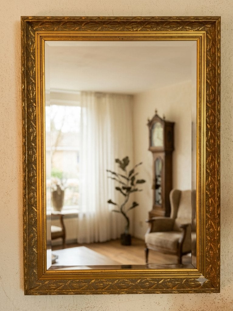 Prachtige grote barok spiegel met goudkleurige lijst, Ophalen, Gebruikt, 100 tot 150 cm, 75 tot 100 cm