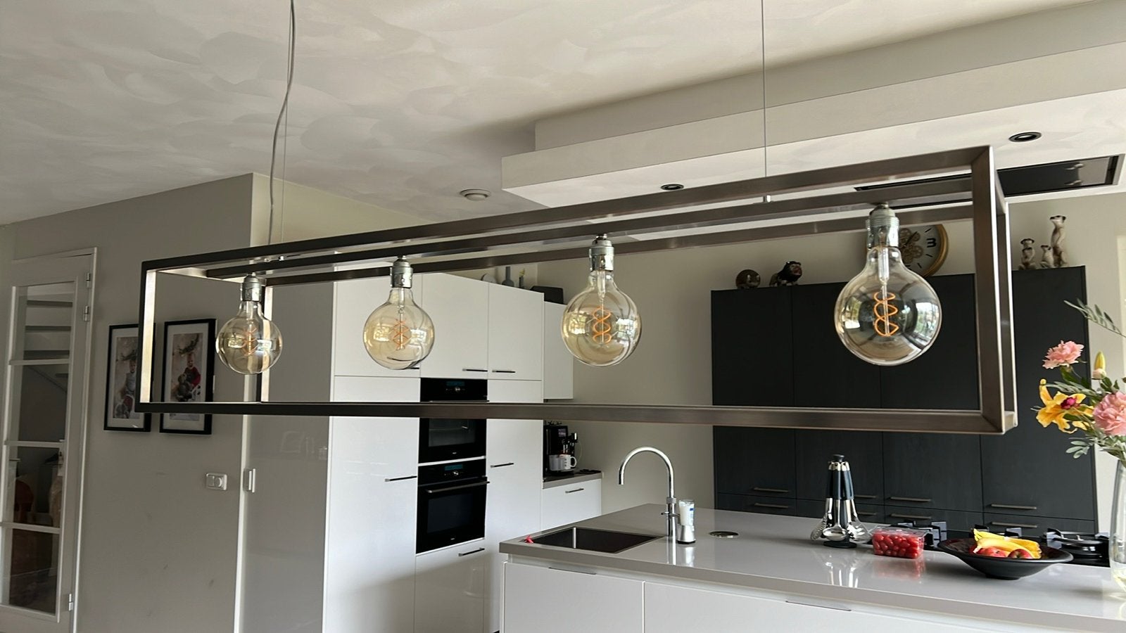Ztahl hanglamp 4 lichts dimbaar 150cm breed, Huis en Inrichting, Lampen | Hanglampen, Ophalen, Gebruikt, Metaal, Minder dan 50 cm