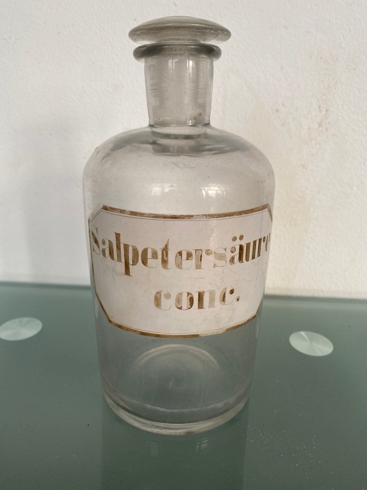 ANTIEKE APOTHEKERS FLES MET GESLEPEN STOP (21cm), Ophalen of Verzenden