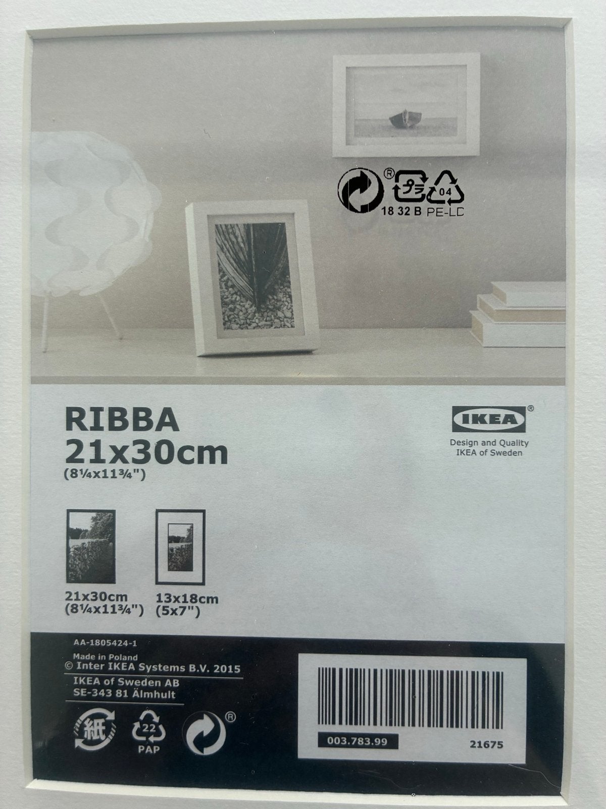IKEA RIBBA Fotolijst Wit 21x30cm - Nieuw in verpakking, Nieuw, Ophalen of Verzenden, Fotolijst, Wit