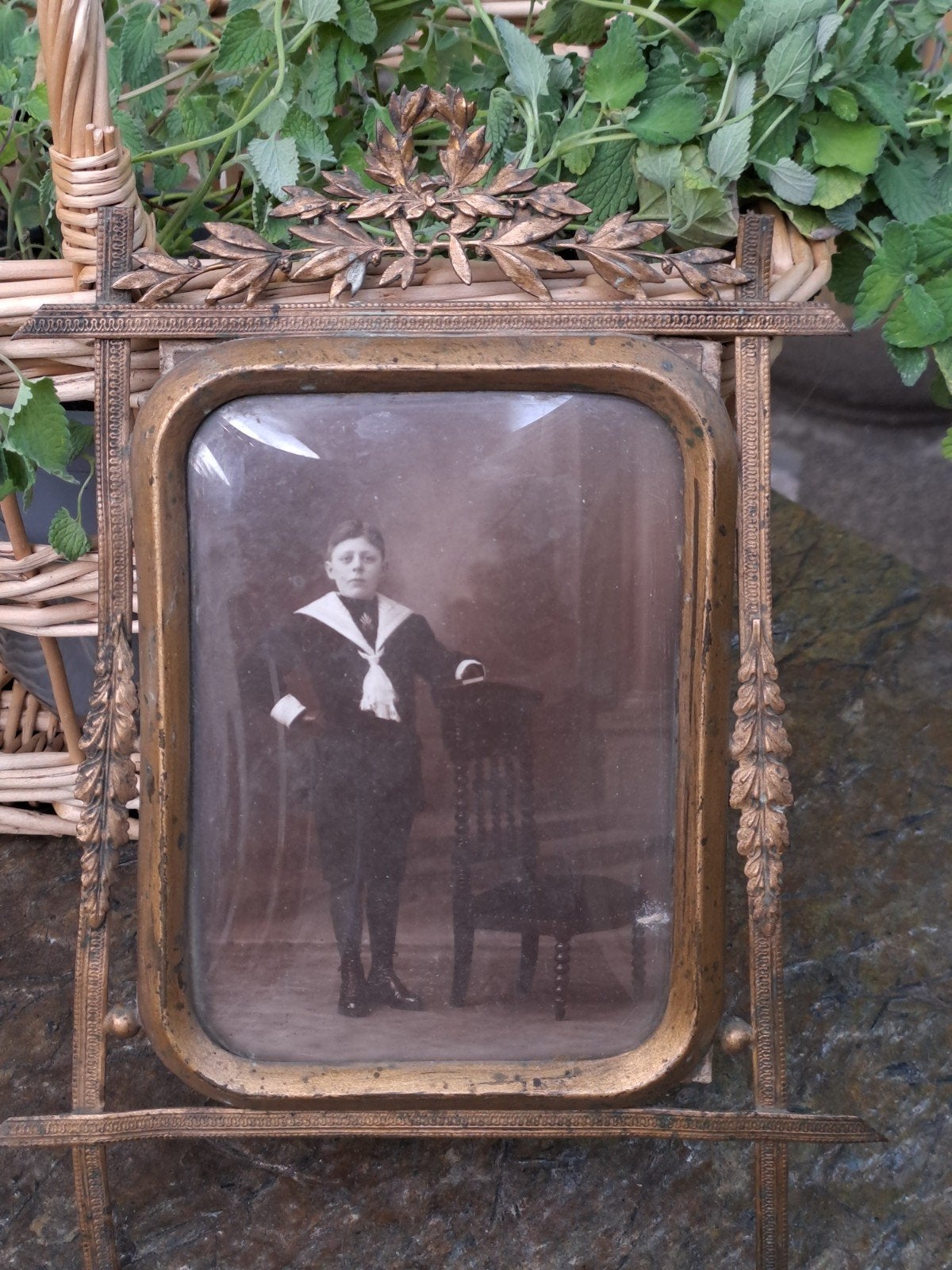 Antieke Franse fotolijst Nap 3 stijl, vuurverguld, 1890-1910, Verzenden
