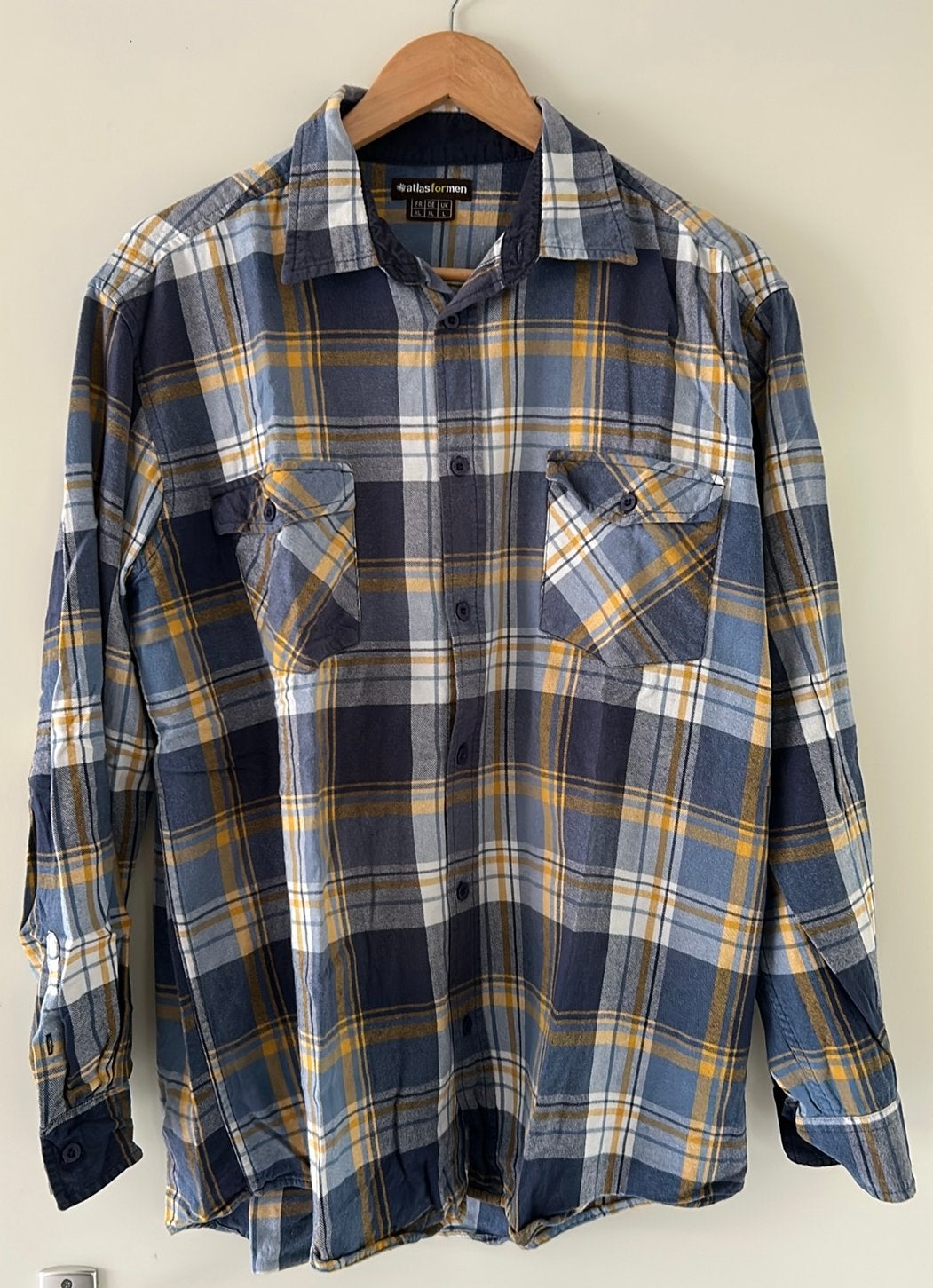 Overhemd Atlas for Men flanel lange mouw XL, Ophalen of Verzenden, Zo goed als nieuw, Blauw, Halswijdte 43/44 (XL)