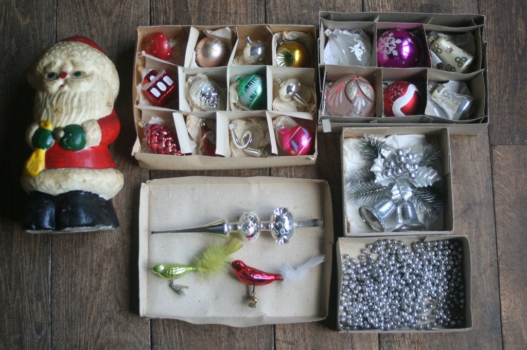 Antieke kerstballen / kaars / glasslinger / piek (jaren 50), Ophalen of Verzenden, Gebruikt