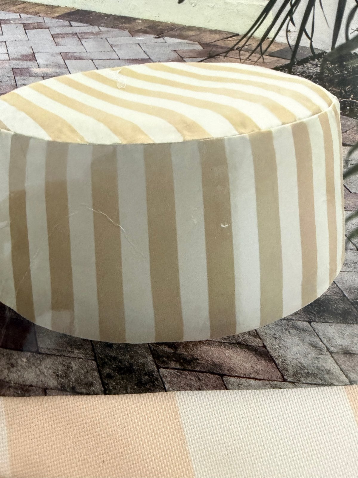 Villa Volance Opblaasbare Poef Canvas - Beige/Wit Gestreept, Verzenden, Rond, Nieuw, Stof