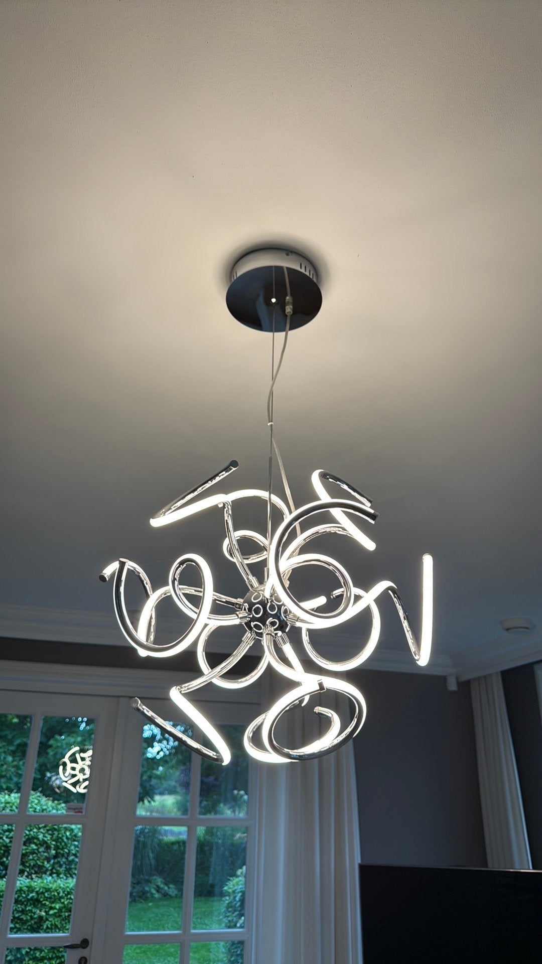 Moderne design hanglamp - Chroom spiraalvormig, Ophalen of Verzenden, Zo goed als nieuw, Metaal, Overige fittingen