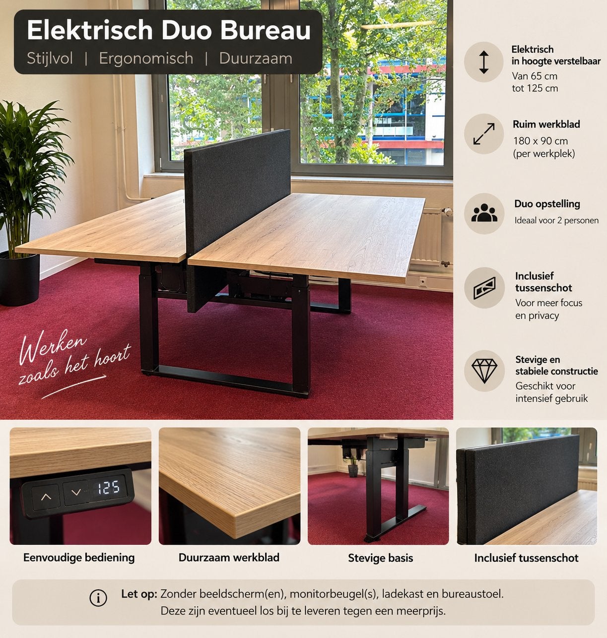 Elektrisch Duo Bureau - Hoogte Verstelbaar & Ergonomisch, Werkplek, Ophalen, Gebruikt, Bureau
