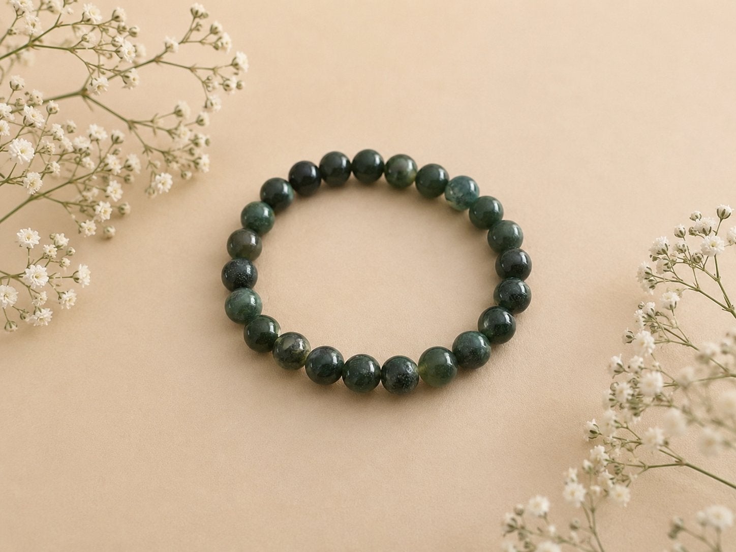 Kogelarmband 8mm Mosagaat, Overige materialen, Nieuw, Ophalen of Verzenden, Met bedels of kralen