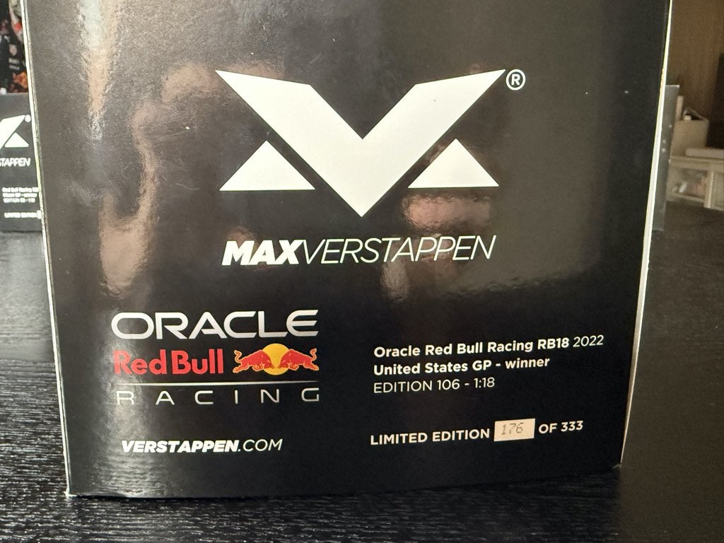 Max Verstappen Red Bull RB18 2022 United States GP 1:18, Ophalen, Zo goed als nieuw, Auto, MiniChamps