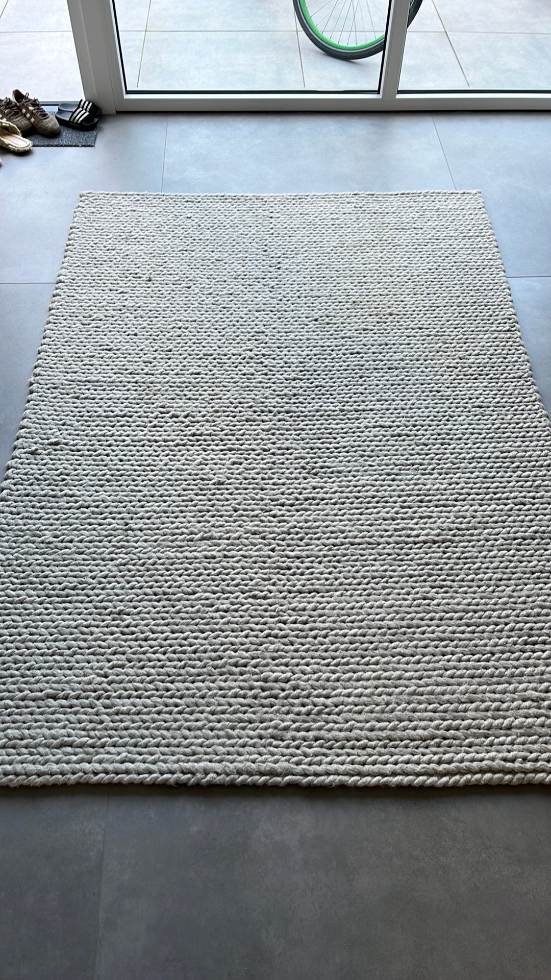 Hand geweven 100% wol vloerkleed 160x210, Ophalen, Gebruikt, Beige, 150 tot 200 cm