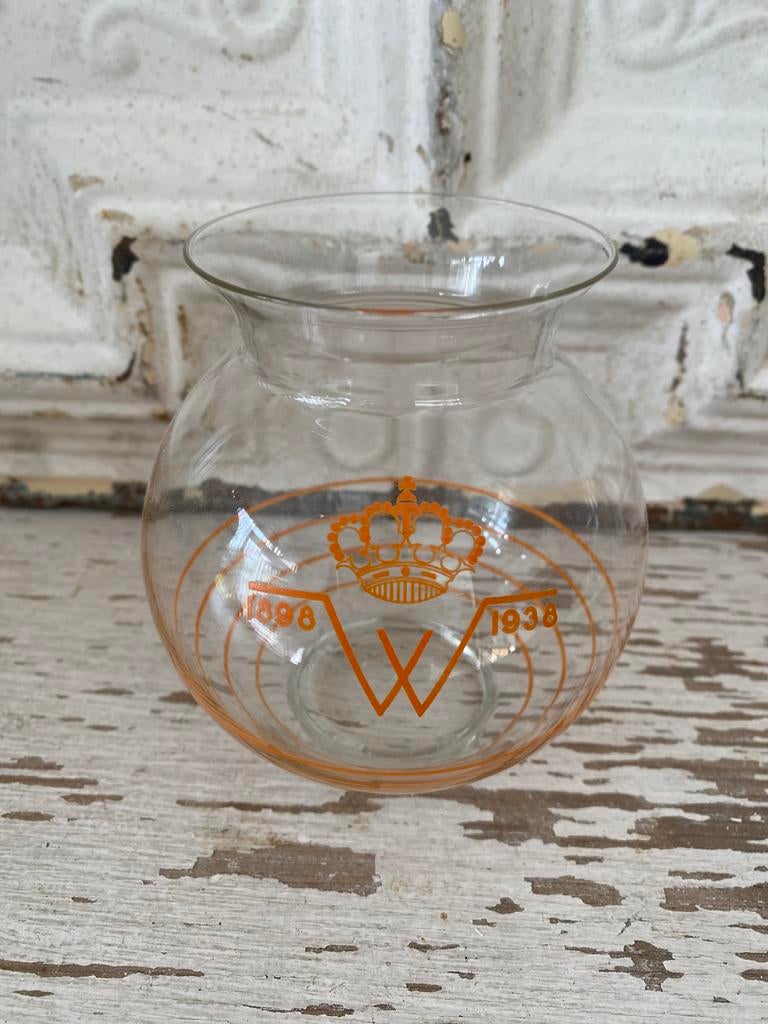 Glazen vaasje, 40-jarig regeringsjubileum Wilhelmina, Antiek en Kunst, Antiek | Glas en Kristal, Ophalen of Verzenden