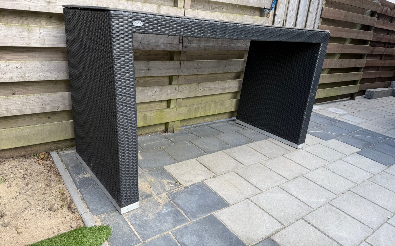 Bartafel - Tuintafel Athene, zwart plat vlechtwerk, Tuin en Terras, Tuintafels, Ophalen, Gebruikt, Rechthoekig, Wicker