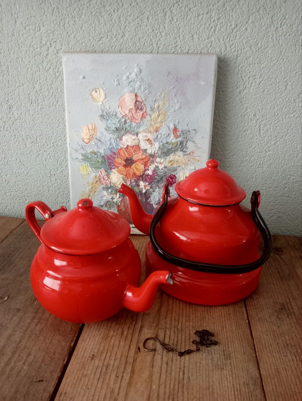 Rode emaille theepot - set van 2, Ophalen of Verzenden