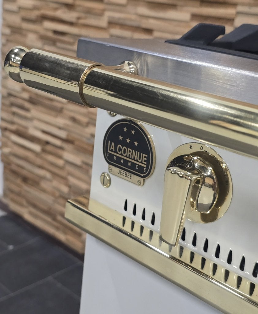Luxe Fornuis La Cornue Chateau 120cm crème met messing, Niet ingevuld, 60 cm of meer, Niet ingevuld, Ophalen of Verzenden