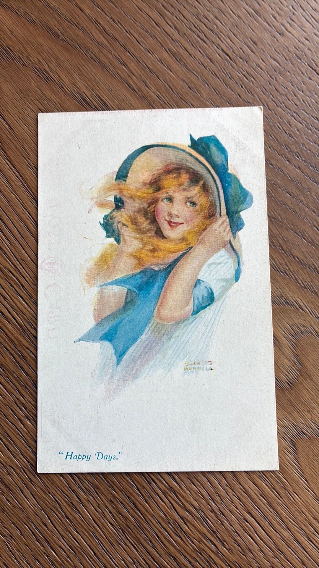 Meisjesportret. “Happy Days” meisje grote blauwe hoed, Ophalen of Verzenden, Ongelopen, Kinderen