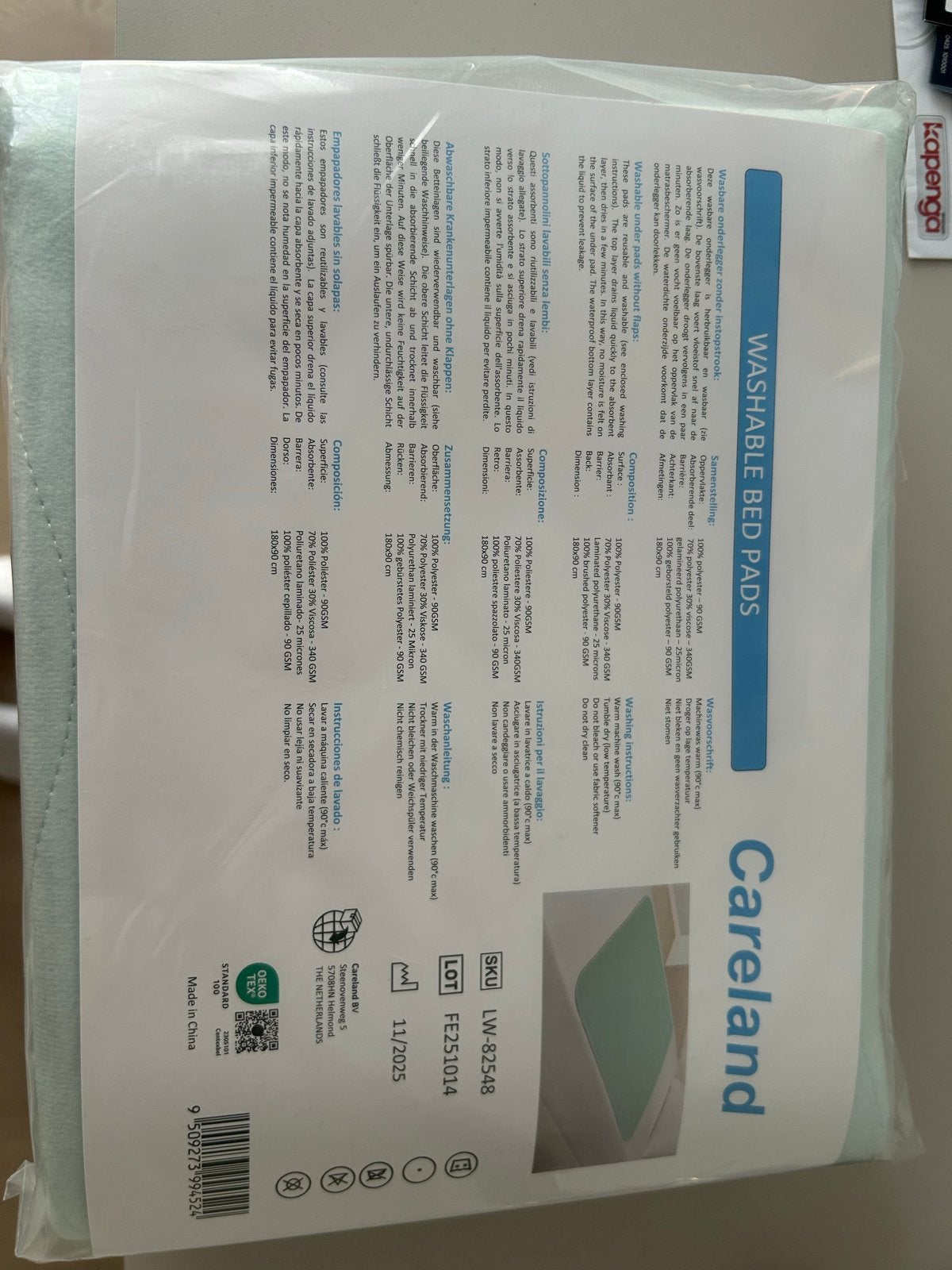 Careland Wasbare Onderlegger - 180x90 cm, Overige maten, Matrasbeschermer, Nieuw, Ophalen of Verzenden