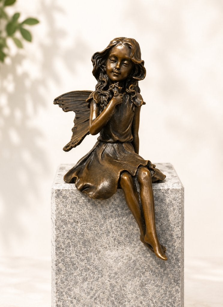 ELFJE MET BLOEM / bronzen beeld / 16 cm hoog / ENGEL / FEE, Ophalen of Verzenden, Brons, Beeld