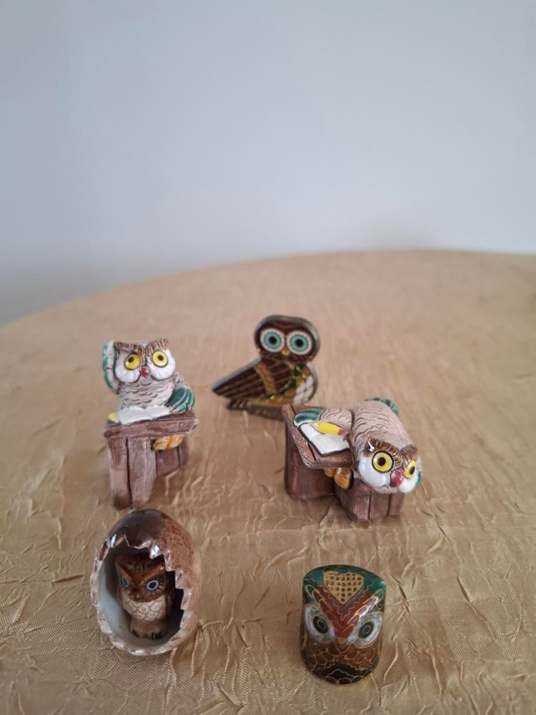 Set van 5 uilen beeldjes - decoratie, Verzamelen, Beelden en Beeldjes, Ophalen of Verzenden, Zo goed als nieuw, Dier