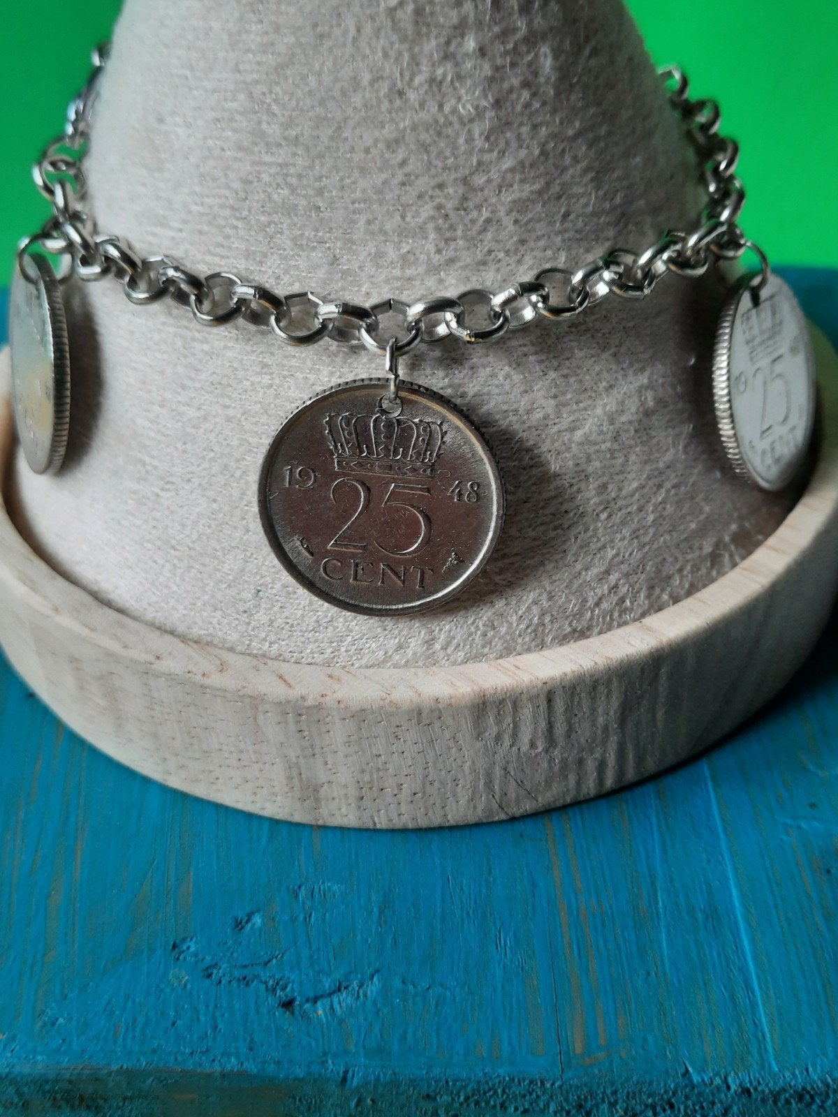 25 Cent Wilhelmina Kwartjes Armband., Ophalen of Verzenden, Zo goed als nieuw, Zilver, Staal