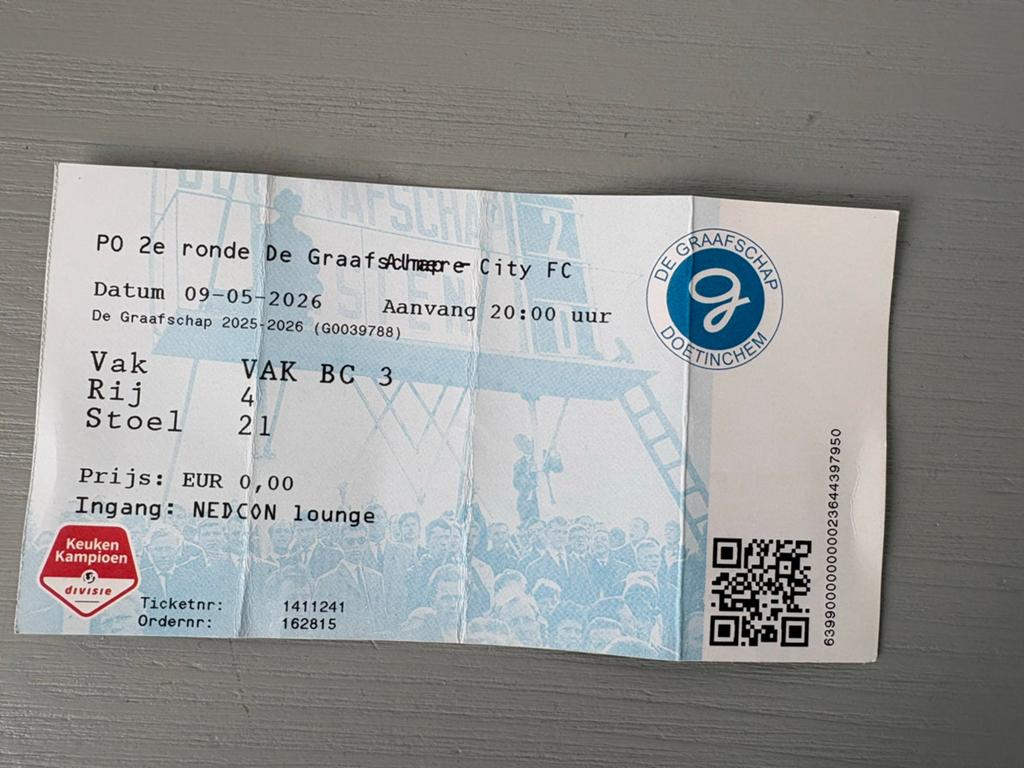 Ticket De Graafschap - Almere City 2025/26 play offs, Ophalen of Verzenden, Buitenlandse clubs, Overige typen