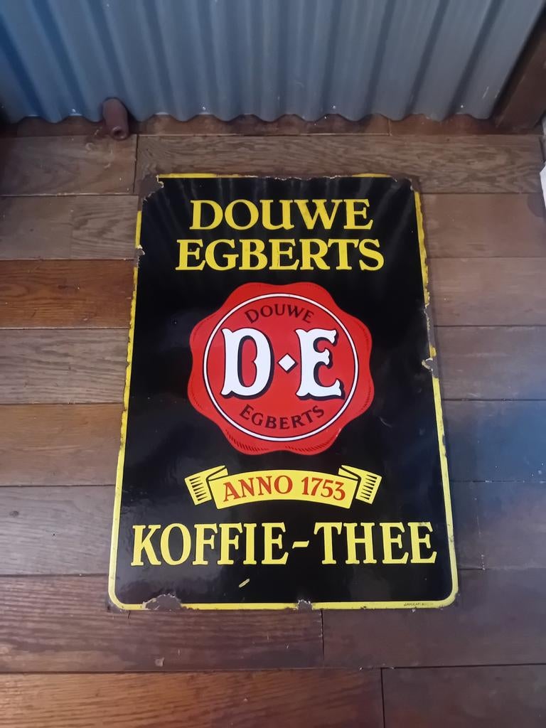 Mooi emaille bord van douwe egberts. Langat Bussum., Ophalen, Gebruikt, Reclamebord