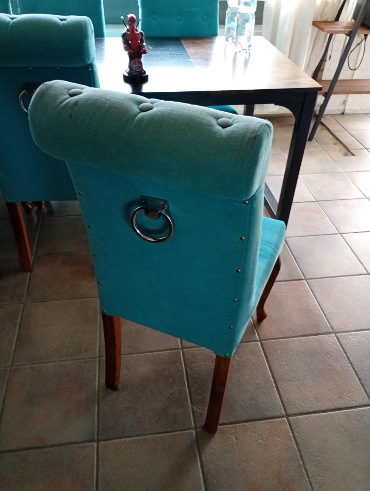 6x eetkamerstoelen, Ophalen, Hout, Gebruikt, Blauw