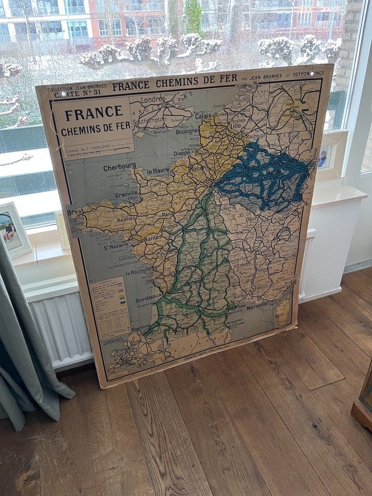 Franse Kaart Libraire Hatiere Carte Chemins de Fer/Maritime, Antiek en Kunst, Antiek | Schoolplaten, Ophalen, Aardrijkskunde