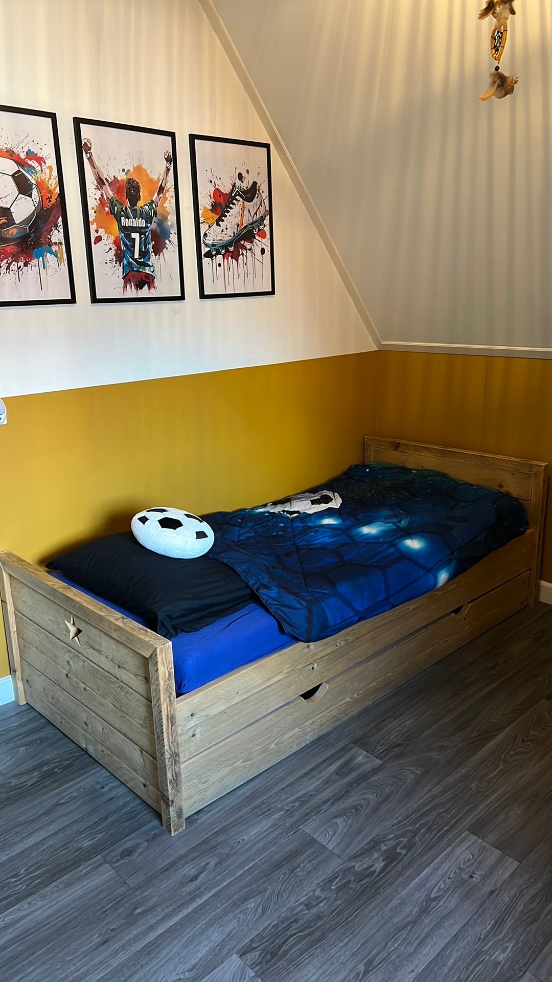 Steigerhouten bed 90x200 met lade, 85 tot 100 cm, Zo goed als nieuw, 180 cm of meer, Ophalen