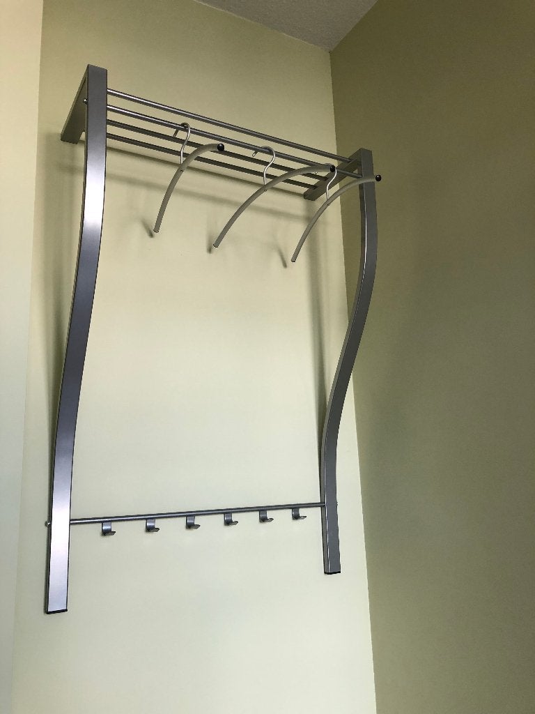 Wand Kapstok van RVS ~ met 6 haken + roede + legplank, Gebruikt, 100 tot 150 cm, Metaal, Ophalen