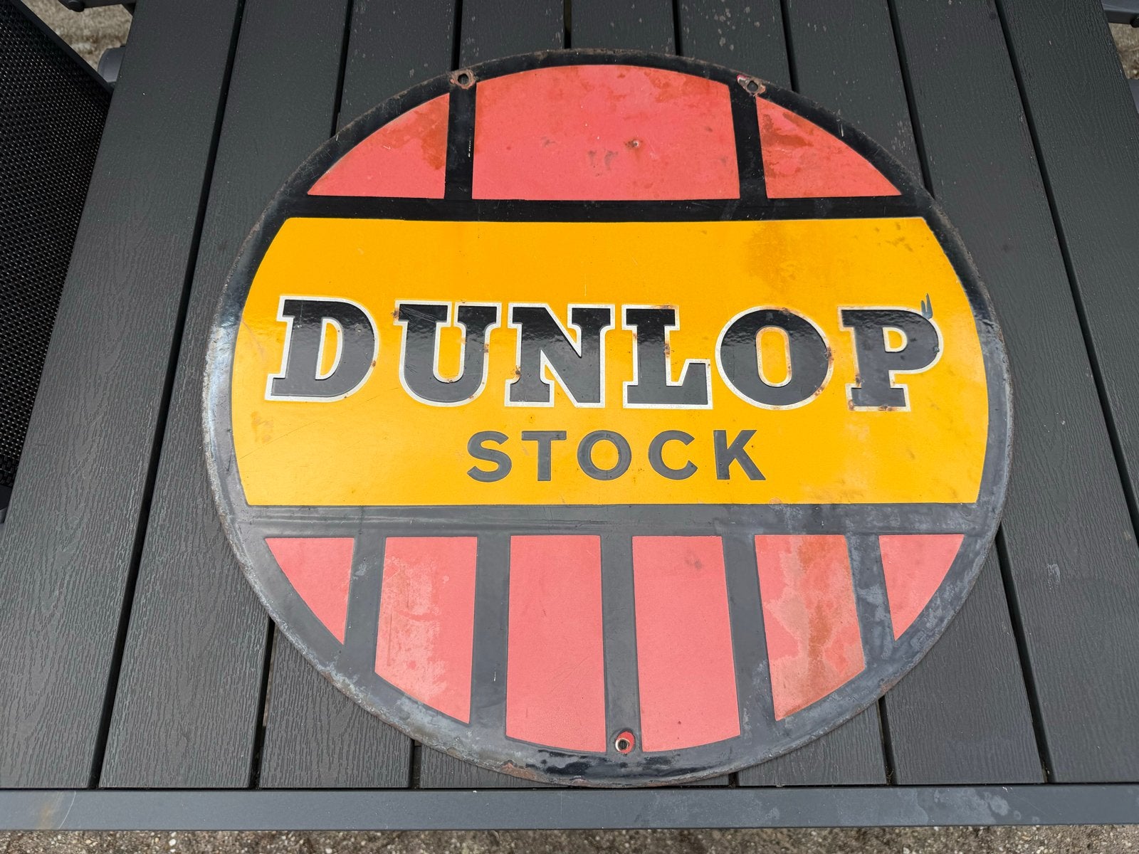 Oud Dunlop Stock emaillebord - 61 cm doorsnee, Ophalen of Verzenden, Gebruikt, Reclamebord