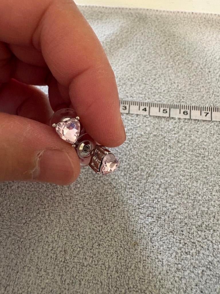 Roze hartjes oorbellen met strass, Ophalen of Verzenden