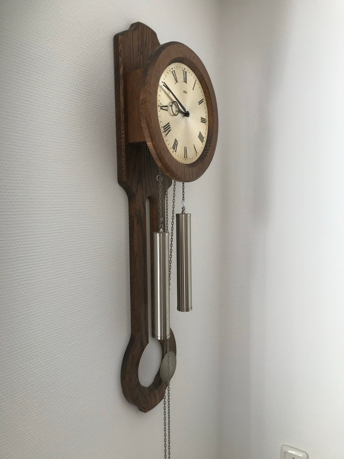 Wandklok, donker eiken, in goede staat, Ophalen of Verzenden