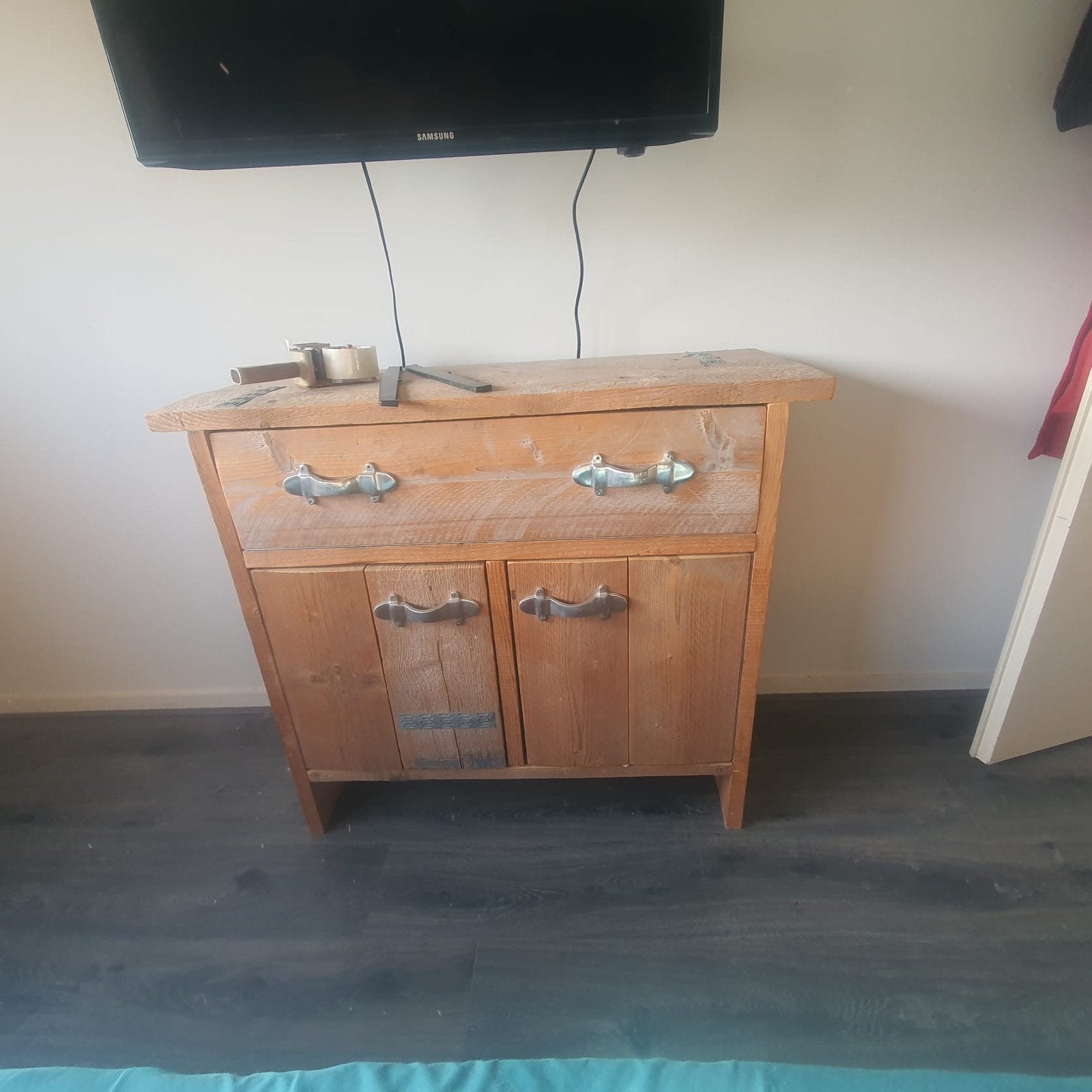 Steigerhouten meubelset: bedombouw, nachtkastjes, tv-kastje, Ophalen, Gebruikt, Bruin, Steigerhout