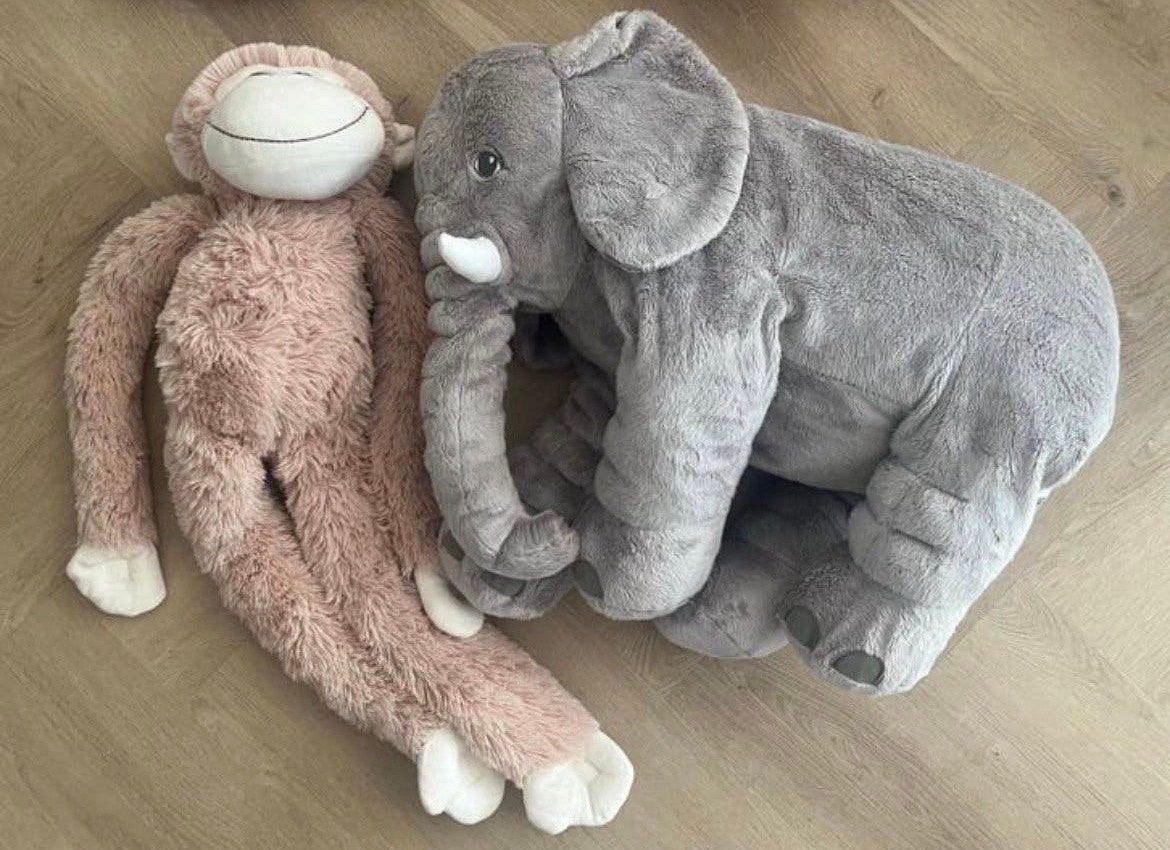 JÄTTESTOR Pluchen Olifant en aap- Zgan, IKEA, Grijs, Ophalen of Verzenden, Zo goed als nieuw