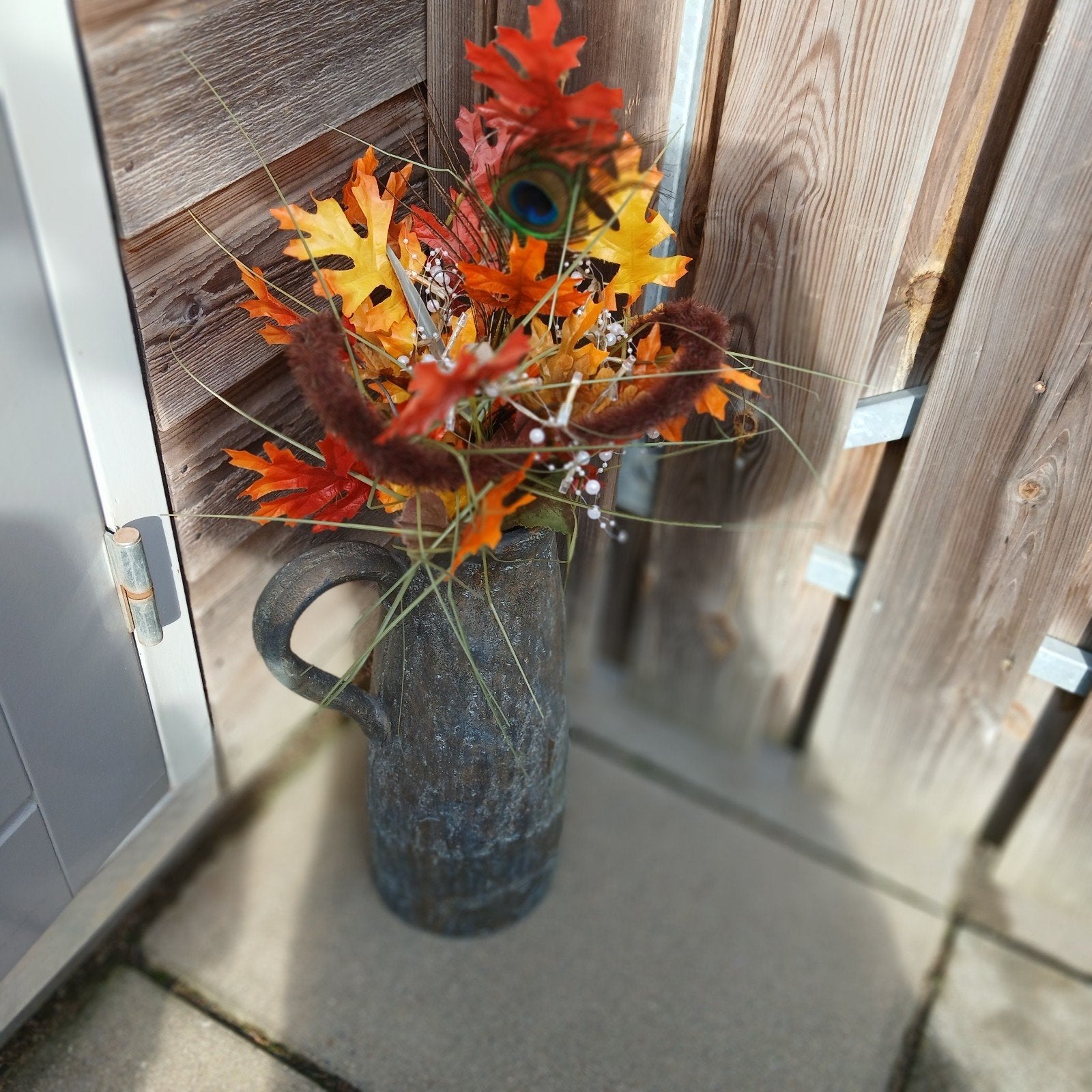 Decoratieve vaas met herfstdecoratie, Gebruikt, Meerkleurig, Inclusief decoratie, Ophalen of Verzenden