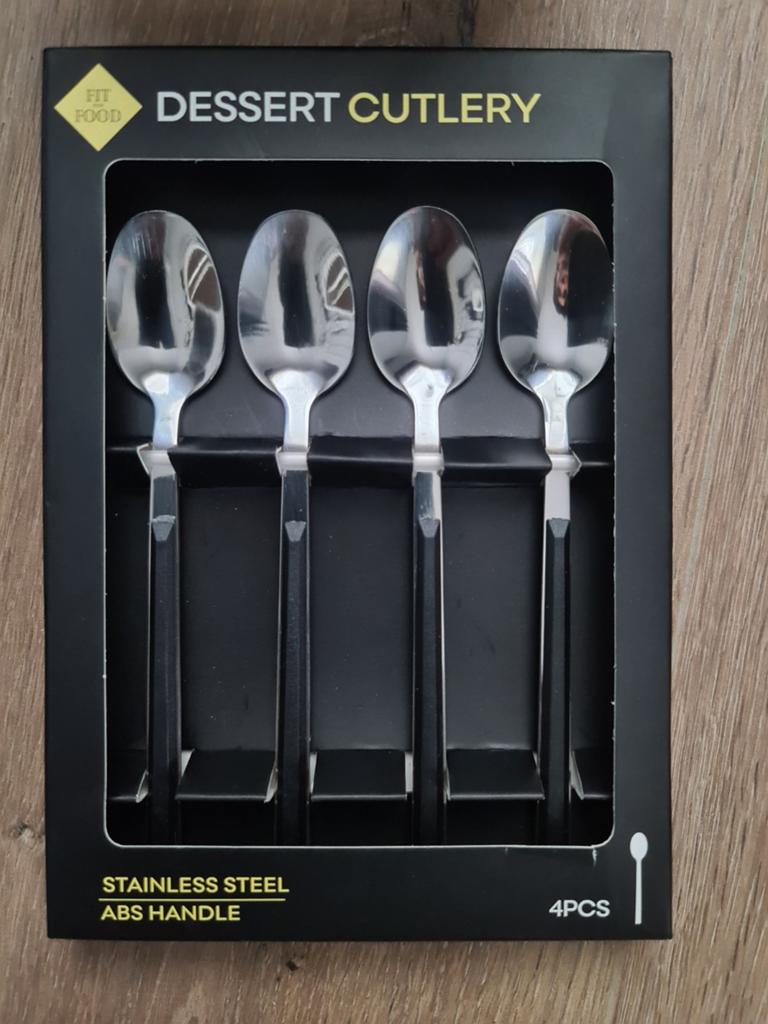 Fit Food dessertset 4-delig RVS met ABS handvat, Verzenden, Nieuw, Rvs of Chroom, Bestekset