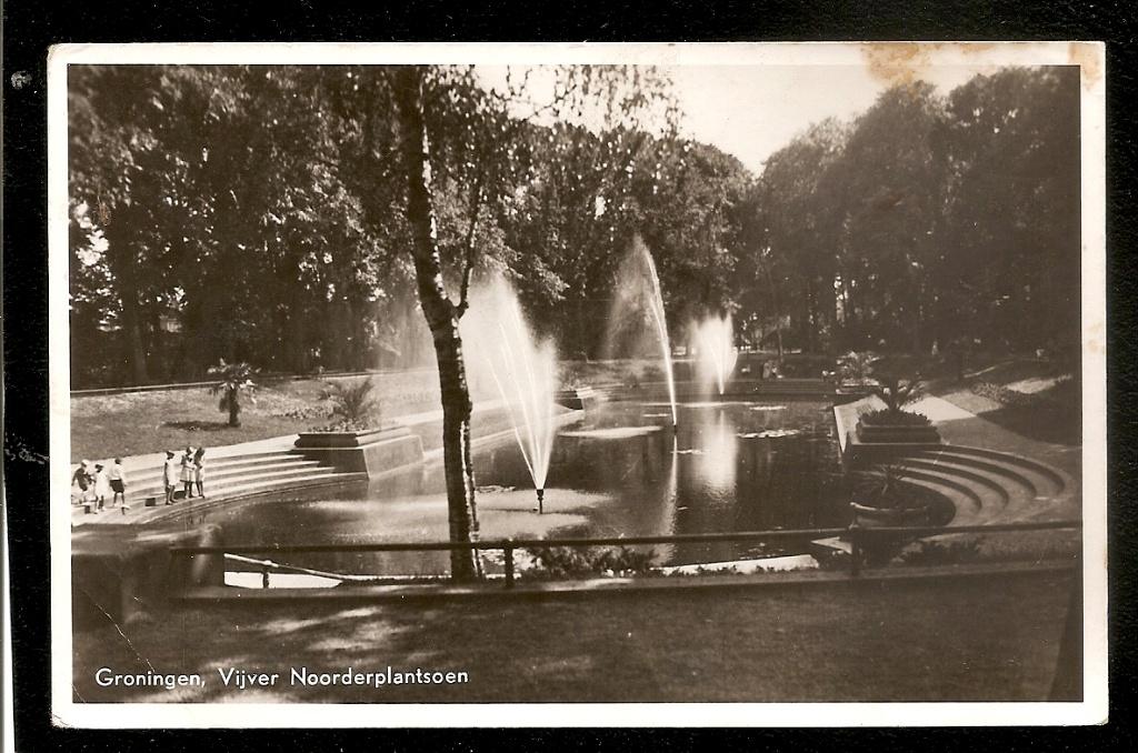 Groningen, Vijver Noorderplantsoen, Ophalen of Verzenden, 1940 tot 1960, Gelopen, Groningen