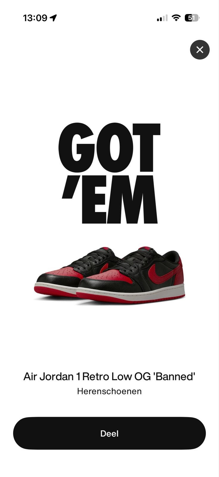 Nike Air Jordan 1 Retro Low OG 'Banned' - Maat 42.5, Kleding | Heren, Schoenen, Zwart, Nieuw, Ophalen of Verzenden, Sneakers of Gympen
