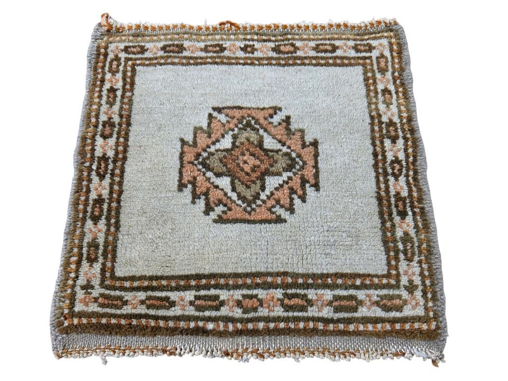 Handgeknoopt oosters wol Tunis tapijt medallion 37x37cm, Minder dan 50 cm, Gebruikt, Vintage, Geometrisch, Minder dan 50 cm