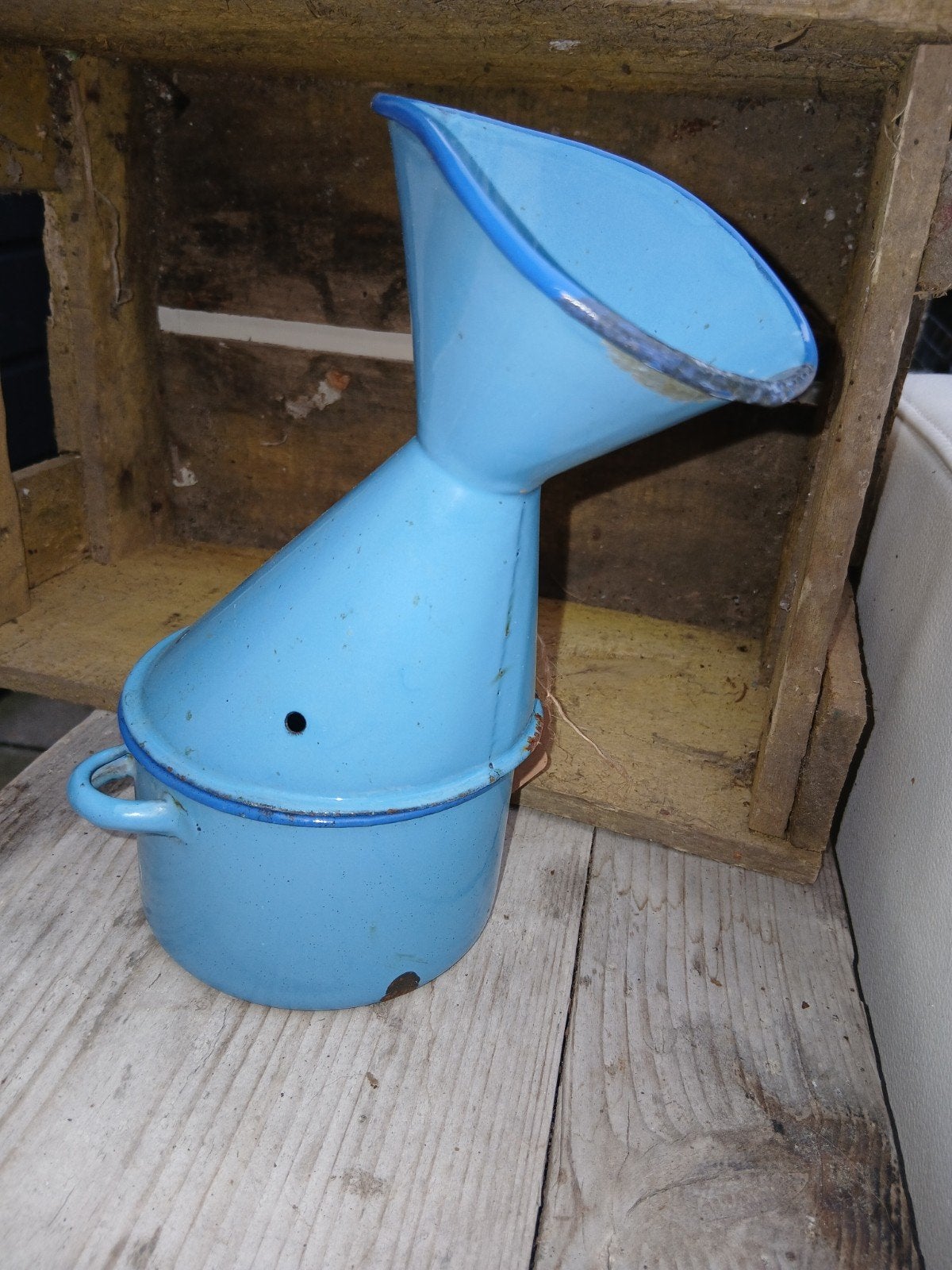 Oude emaille inhalator - Lichtblauw, Ophalen of Verzenden