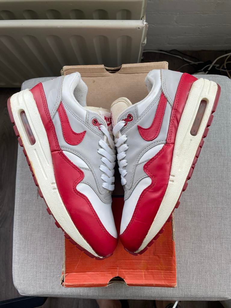 Nike Air Max 1 Leather OG Red (1997) - US 7.5 / EU 40.5, Ophalen of Verzenden, Gedragen, Overige kleuren, Sneakers of Gympen