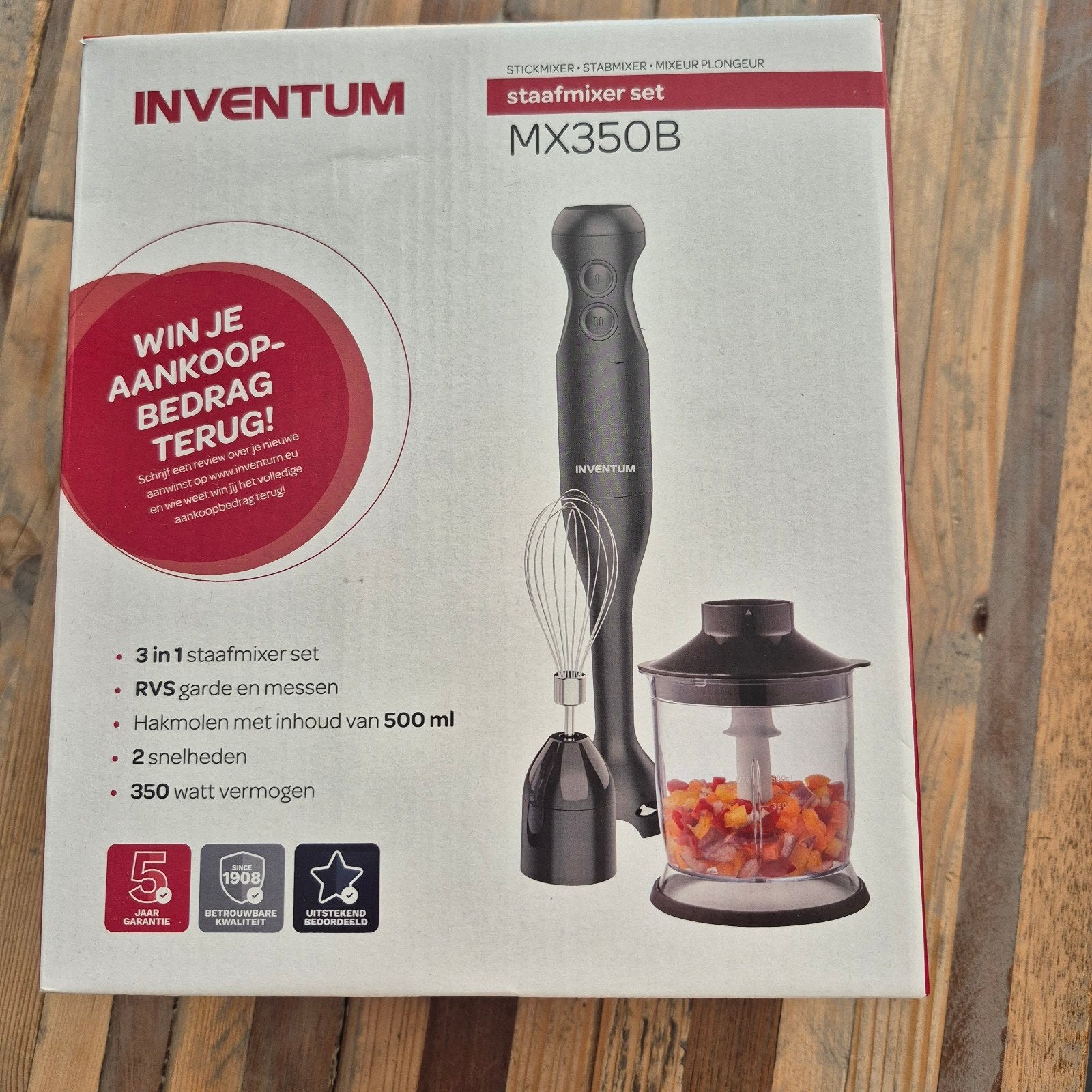 Inventum MX350B Staafmixer Set - 3-in-1 met hakmolen, Minder dan 1 liter, Ophalen of Verzenden, Nieuw, 2 snelheden