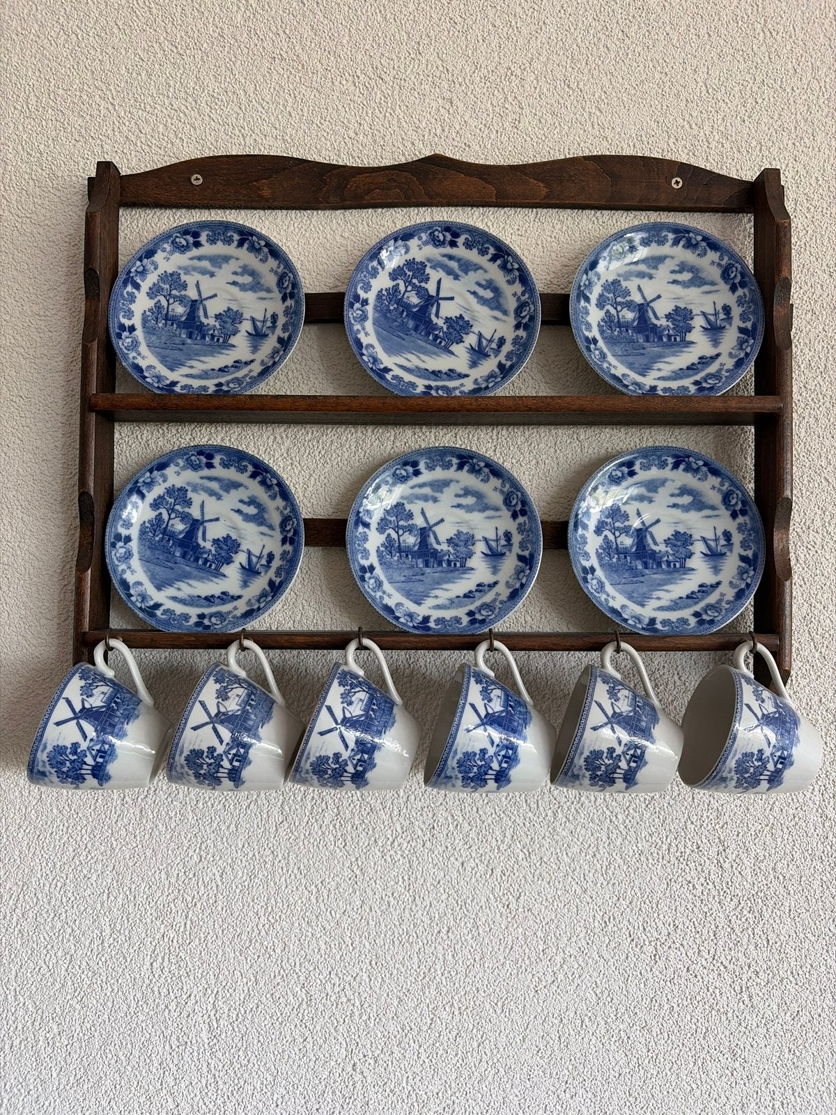 Delfts Blauw Servies met Molen Decor - 6 Kopjes & Schotels, Ophalen
