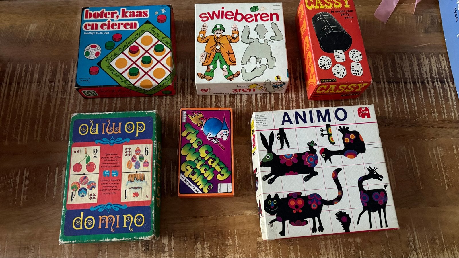 6 verschillende spellen: Domino, Swieberen, Animo, Cassy e.a, Een of twee spelers, Ophalen of Verzenden, Gebruikt