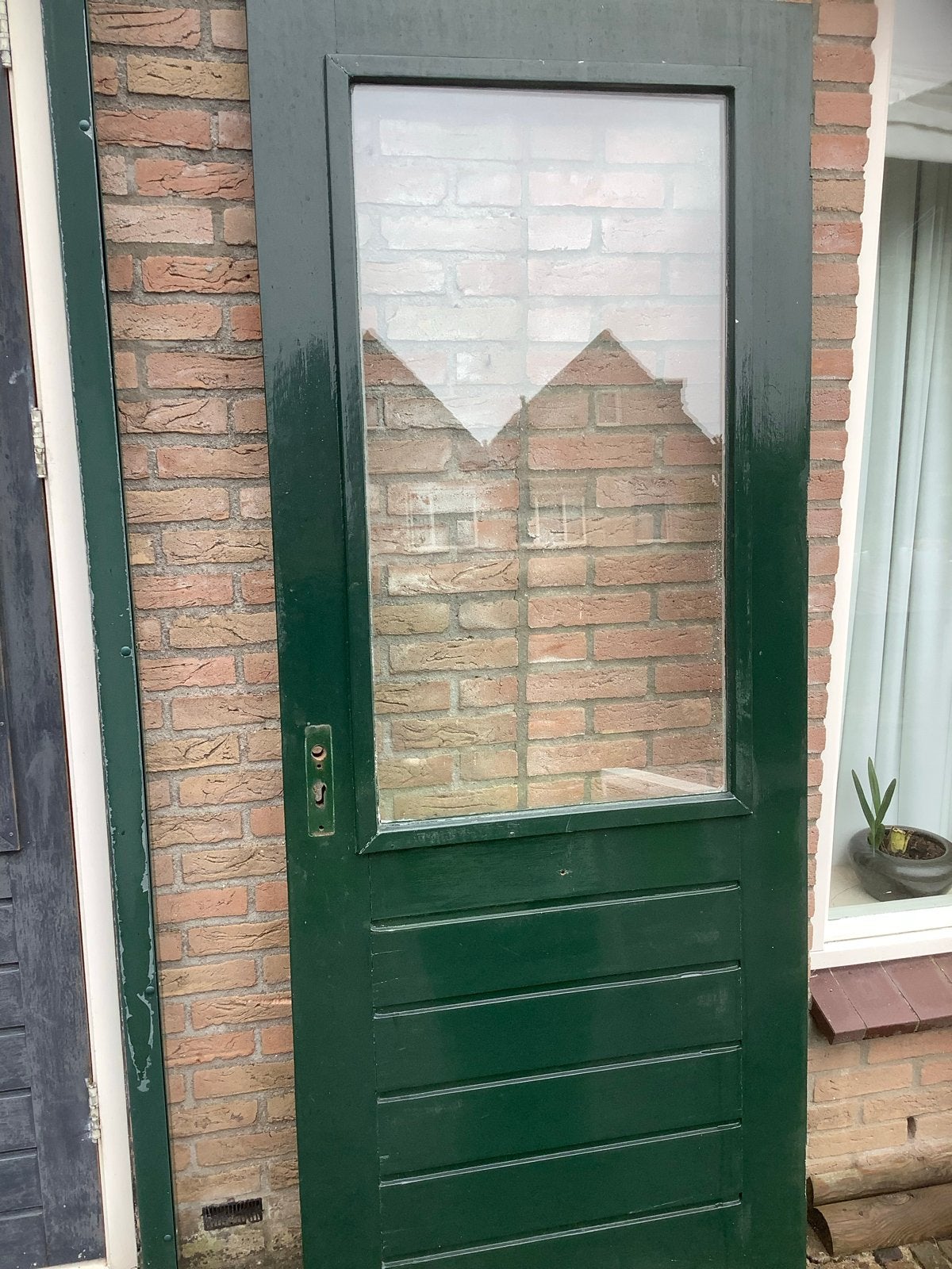 Buitendeur groen met glas 82x210 cm, Ophalen, Gebruikt, 80 tot 100 cm, Buitendeur
