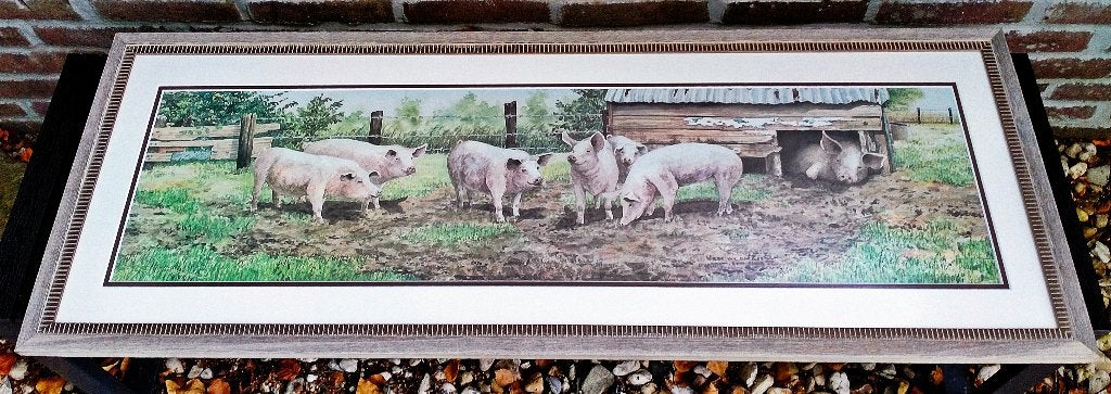 Fries Litho Schilderij - Varkens Decor - Wiebe v/d Zee, Gesigneerd in de plaat, Ophalen of Verzenden, Dieren en Natuur, Lithografie